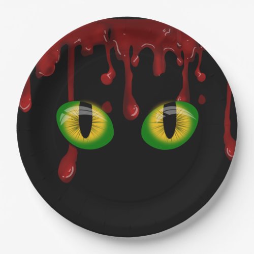 Halloween Blood Drips Creepy Green Monster Eyes Paper Plates