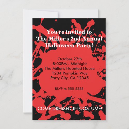 Halloween Blood on Black Horror Party Invitation
