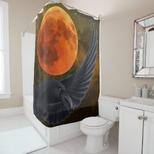 Halloween Blood Red Moon Raven Shower Curtain