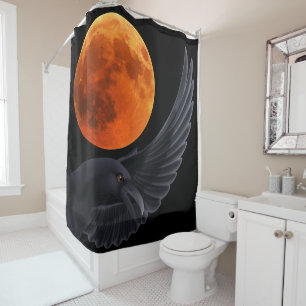 Halloween Blood Red Moon Raven Shower Curtain