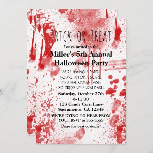 Halloween Blood Splatters Costume Party Invitation