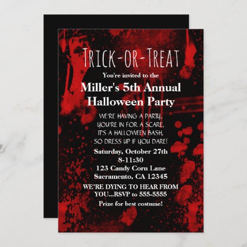Halloween Blood Splatters Costume Party Invitation