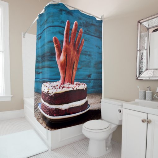 Halloween Bloody Hand In Cake Shower Curtain | Zazzle