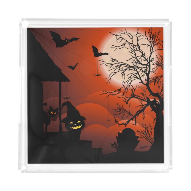 Halloween Bloody Moonlight Nightmare Acrylic Tray (Front)