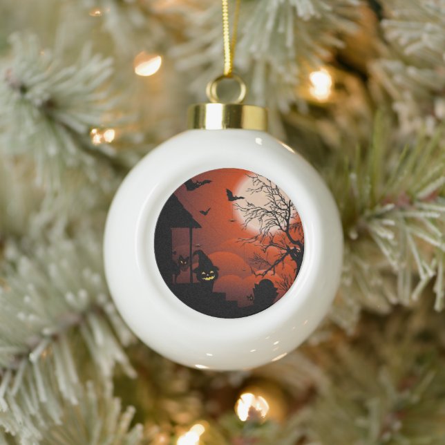 Halloween Bloody Moonlight Nightmare Ceramic Ball Christmas Ornament (Tree)