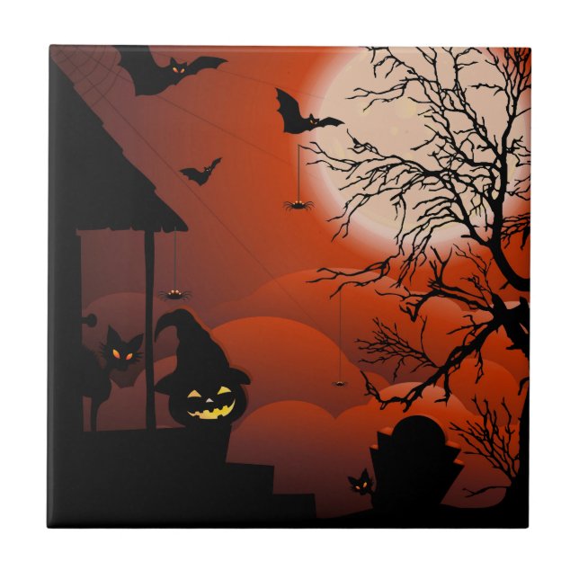 Halloween Bloody Moonlight Nightmare Ceramic Tile (Front)