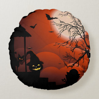 Halloween Bloody Moonlight Nightmare Round Pillow