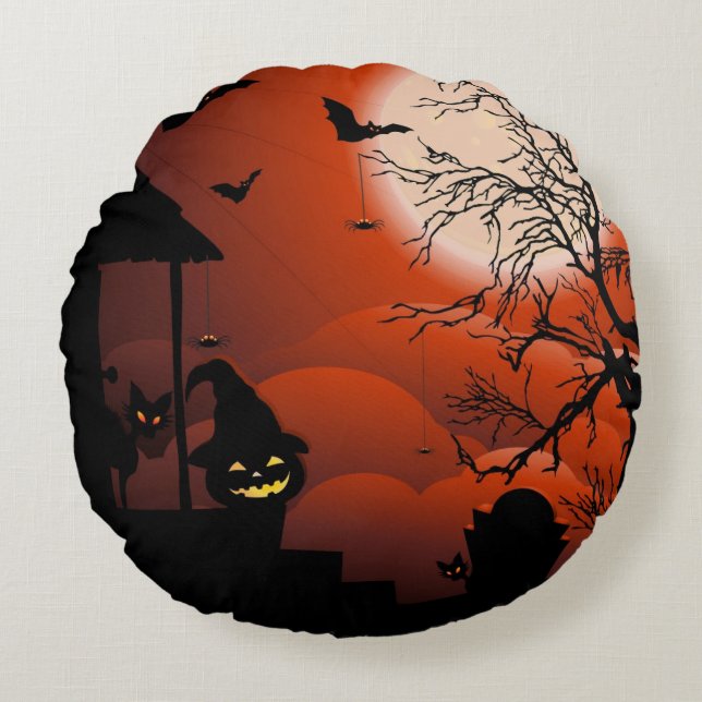 Halloween Bloody Moonlight Nightmare Round Pillow (Front)