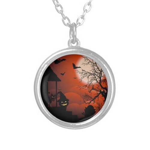 Halloween Bloody Moonlight Nightmare Silver Plated Necklace