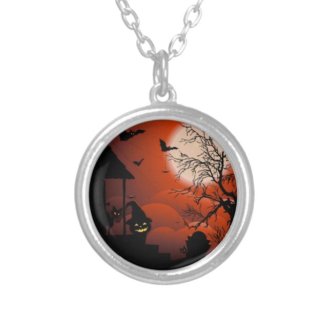 Halloween Bloody Moonlight Nightmare Silver Plated Necklace (Front)