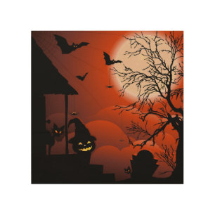 Halloween Bloody Moonlight Nightmare Wood Wall Art