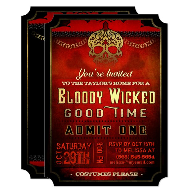 Halloween Bloody Wicked Red & Gold Party Invite