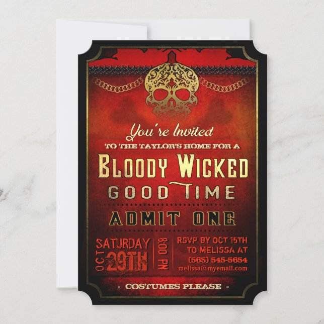 Halloween Bloody Wicked Red & Gold Party Invite (Front)