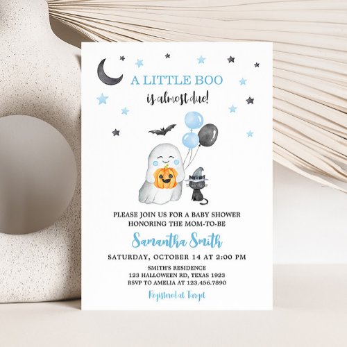 Halloween Blue A Little Boo Baby Shower  Invitation