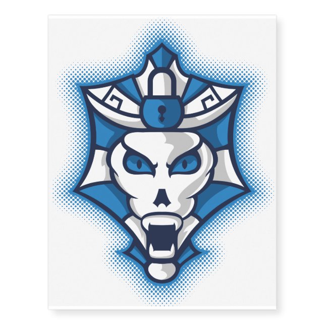 Halloween Blue and White Monster Shield Temporary Tattoos (Front)