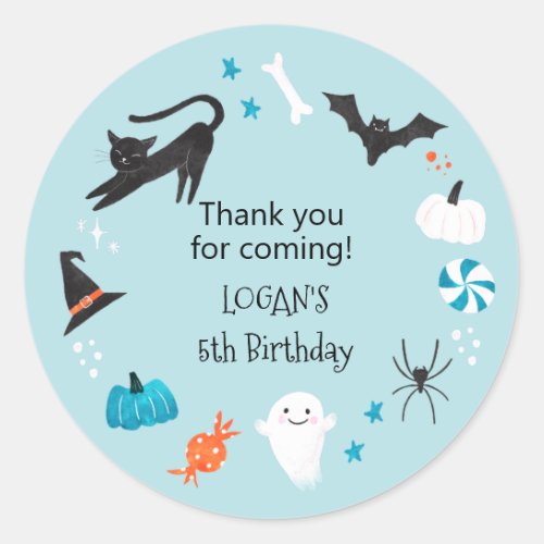 Halloween Blue Birthday Party Favor Classic Round Sticker