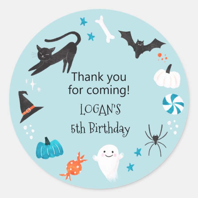 Halloween Blue Birthday Party Favor Classic Round Sticker (Front)