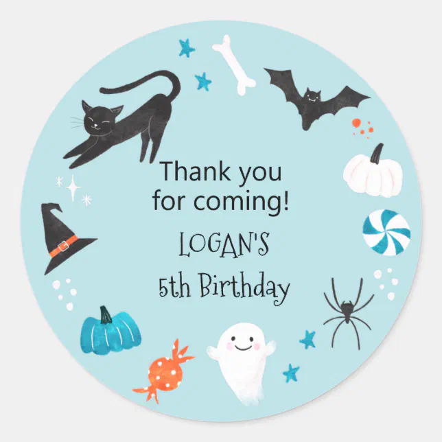 Halloween Blue Birthday Party Favor Classic Round Sticker | Zazzle