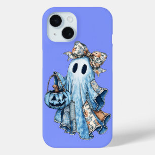 Halloween Blue Denim Boo Ghost Floral Coquette Bow iPhone 15 Case
