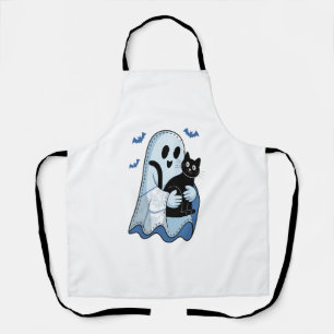 Halloween Blue Denim Ghost and Cat Apron