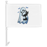 Halloween Blue Denim Ghost and Cat Car Flag