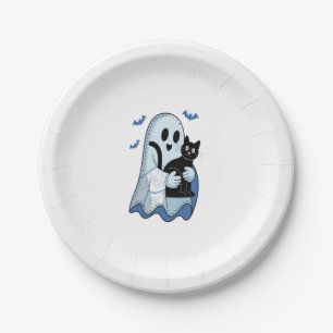 Halloween Blue Denim Ghost and Cat Paper Plates