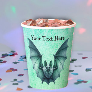 Halloween Blue Green Flying Bat Furry Body Paper Cups
