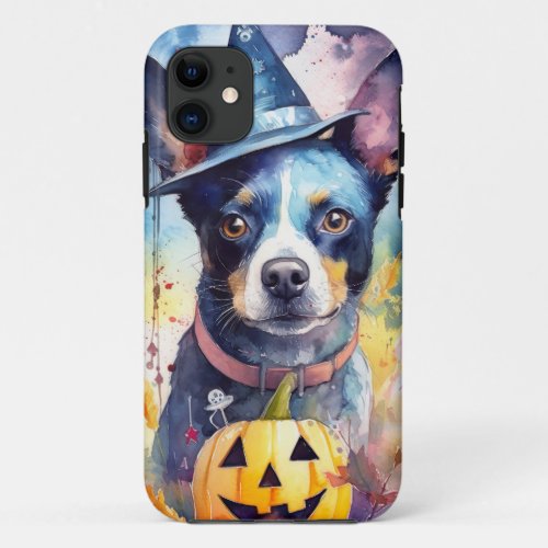 Halloween Blue Heeler With Pumpkins Scary iPhone 11 Case