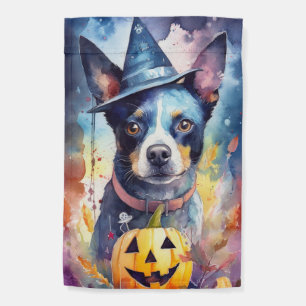 Halloween Blue Heeler With Pumpkins Scary Garden Flag