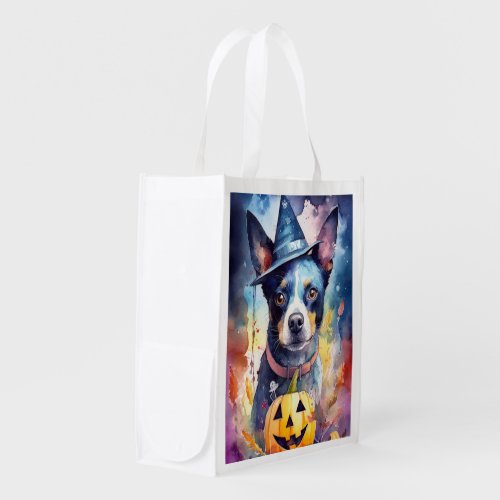 Halloween Blue Heeler With Pumpkins Scary Grocery Bag