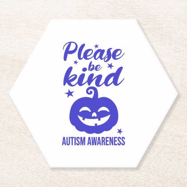 Halloween Blue Pumpkin Autisim Awareness Paper Coaster (Front)