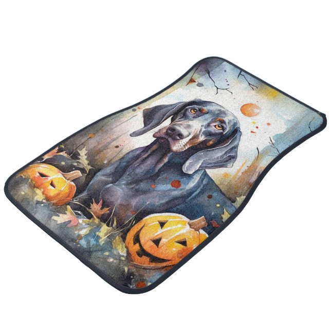 Halloween Bluetick Coonhound With Pumpkins Scary Car Floor Mat (Angled)