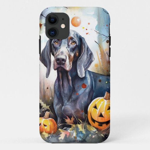 Halloween Bluetick Coonhound With Pumpkins Scary iPhone 11 Case