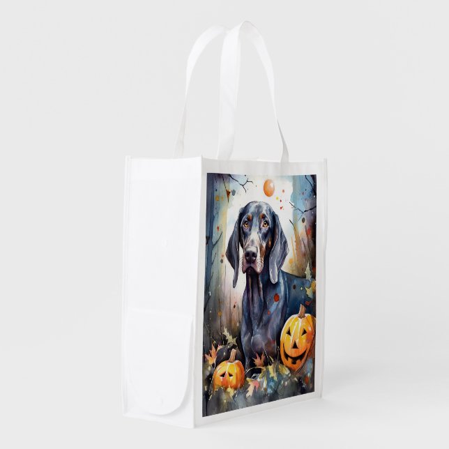 Halloween Bluetick Coonhound With Pumpkins Scary Grocery Bag (Front Side)