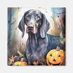 Halloween Bluetick Coonhound With Pumpkins Scary Magnet