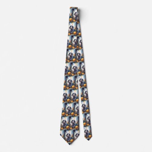 Halloween Bluetick Coonhound With Pumpkins Scary Neck Tie