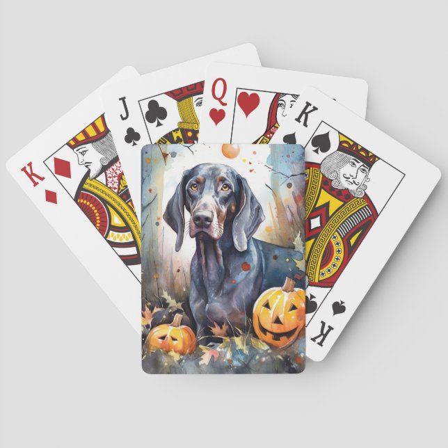 Halloween Bluetick Coonhound With Pumpkins Scary Poker Cards (Back)