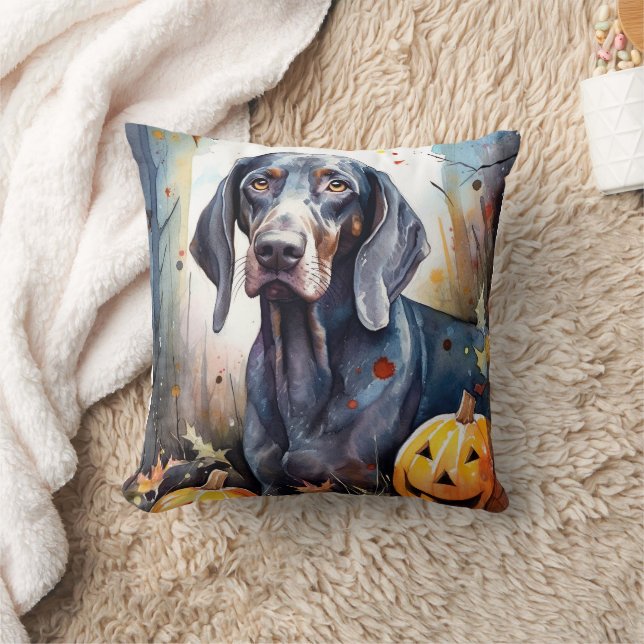 Halloween Bluetick Coonhound With Pumpkins Scary  Throw Pillow (Blanket)