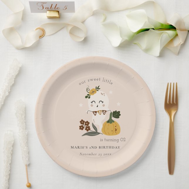 Halloween Blush Ghost Little Boo Any Age Birthday Paper Plates (Wedding)