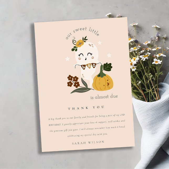 Halloween Blush Ghost Little Boo Any Age Birthday Thank You Card (Creator Uploaded)