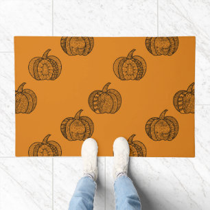 Halloween boho Zentangle® inspired pumpkins Autumn Doormat