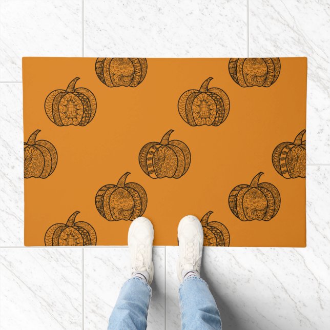 Halloween boho Zentangle® inspired pumpkins Autumn Doormat (Indoor)