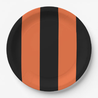 Halloween Bold Orange & Black Stripes Geometric Paper Plates