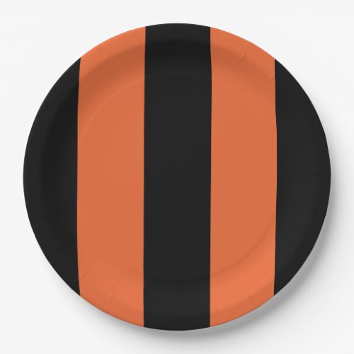 Halloween Bold Orange  Black Stripes Geometric Paper Plates