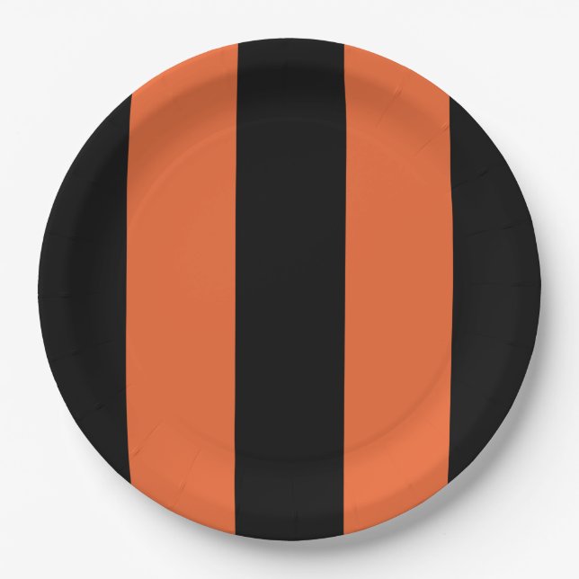 Halloween Bold Orange & Black Stripes Geometric Paper Plates (Front)