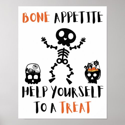 Halloween Bone Appetite skeleton creepy candy door Poster