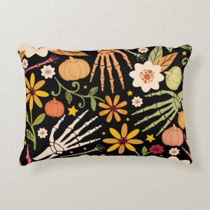 Halloween bones, floral seamless pattern. accent pillow