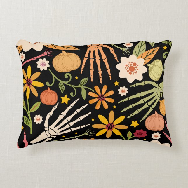 Halloween bones, floral seamless pattern. accent pillow (Front)