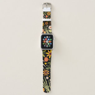 Halloween bones, floral seamless pattern. apple watch band