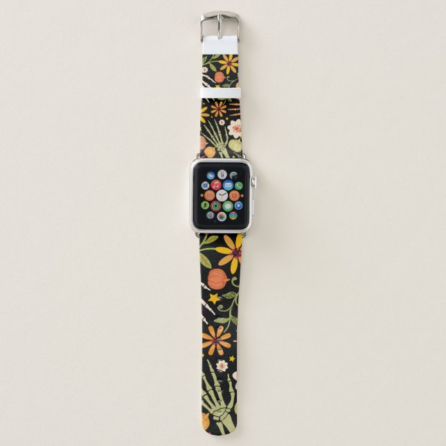 Halloween bones, floral seamless pattern. apple watch band (Front)